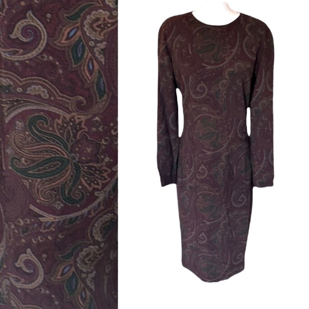 NWT Ralph Lauren Collection Purple Label Paisley Wool Blend Midi Sheath Dress  8